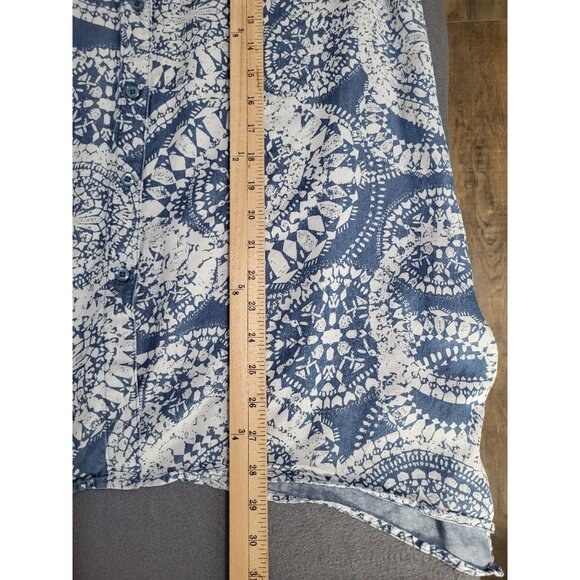 Zac & Rachel Women's LG Blue Patterned Tunic Blouse Roll-Tab Sleeve Boho Artsy - Picture 7 of 9